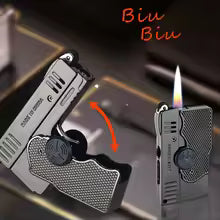 Windproof Gyroscope Variant Dual Flame Lighter, Metal Fashionable Folding Gun Dual-use Inflatable Lighter, Trendy Men's Gift