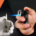 Windproof Gyroscope Variant Dual Flame Lighter, Metal Fashionable Folding Gun Dual-use Inflatable Lighter, Trendy Men's Gift